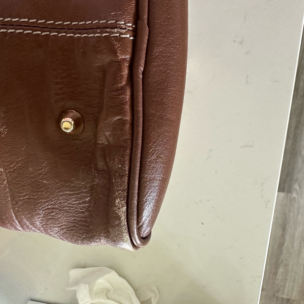 Steve Madden Brown and Cream Satchel with Gold Accents - Picture 5 of 7